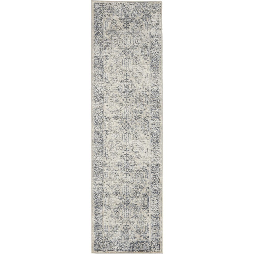 Malta Hallway Runners MAI12 by Kathy Ireland in Ivory and Blue